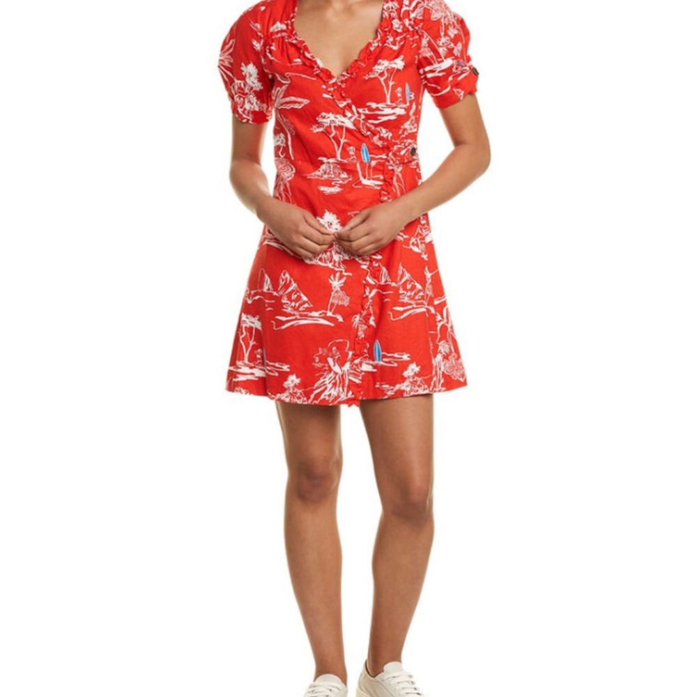 TANYA TAYLOR ALDA LINEN-BLEND WRAP DRESS size 4